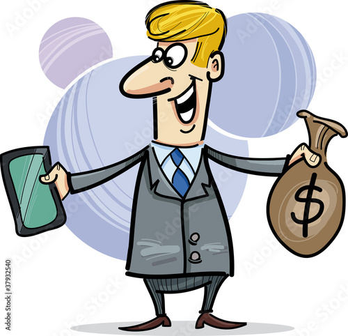 businessman with tablet ant sack of dollars