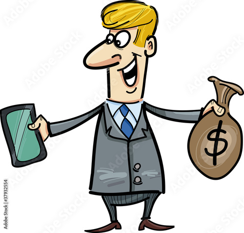 businessman with tablet ant sack of dollars