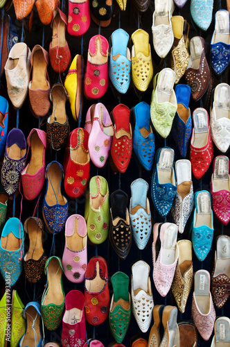 Colorful women shoes on a market in Morocco