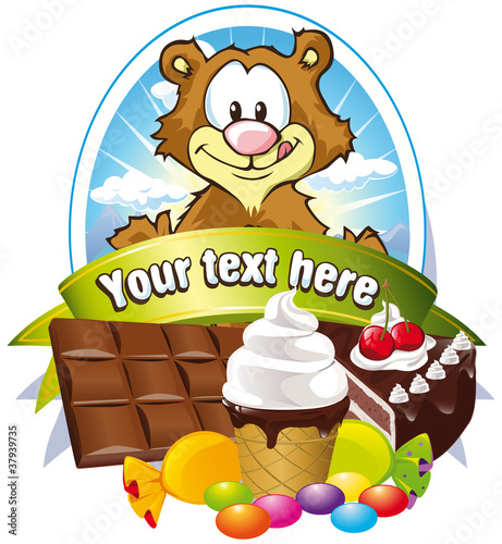 label with sweets and lickerish bear photo