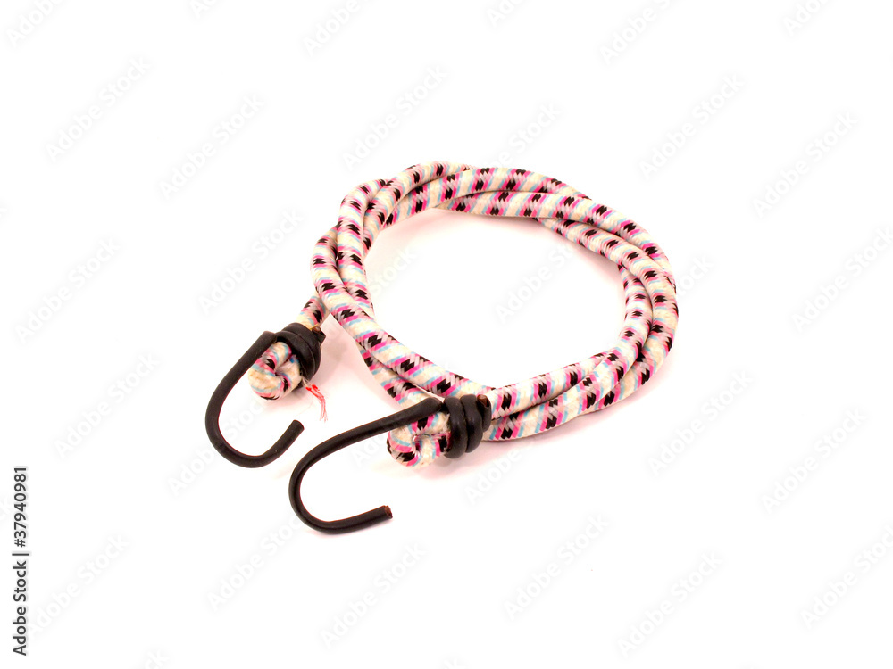 Bungee cord with hooks on white background Bungee cord with hooks on white background