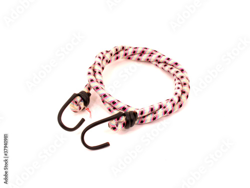 Bungee cord with hooks on white background