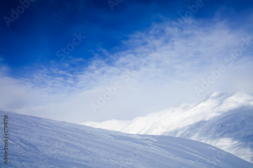 The view on winter mountains covered with snow