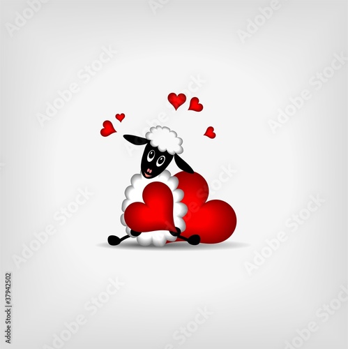 two red hearts and cute lamb