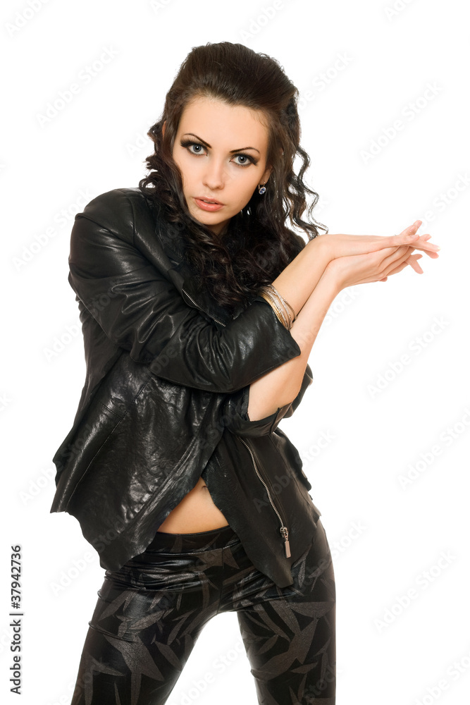 Portrait of playful beautiful woman in black clothes Portrait of playful beautiful woman in black clothes