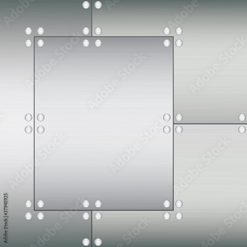 Textured metal plates with rivets.