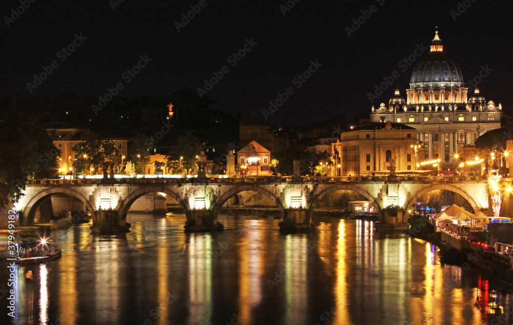 St Peters at night and Ponte Vittorio Emanuele 2nd Bridge