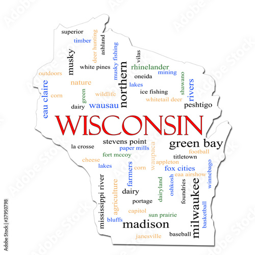 Wisconsin Map Word Cloud Concept photo