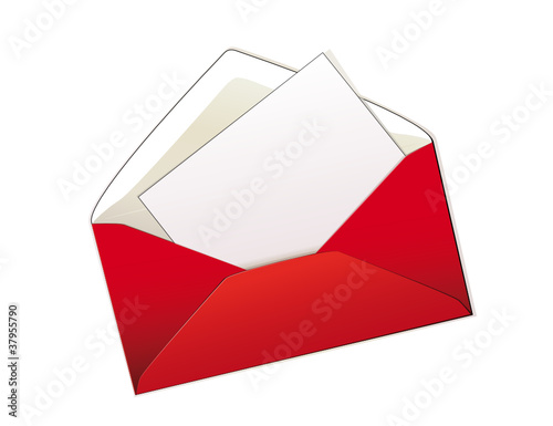 Roter Briefumschlag geöffnet mit Karte photo