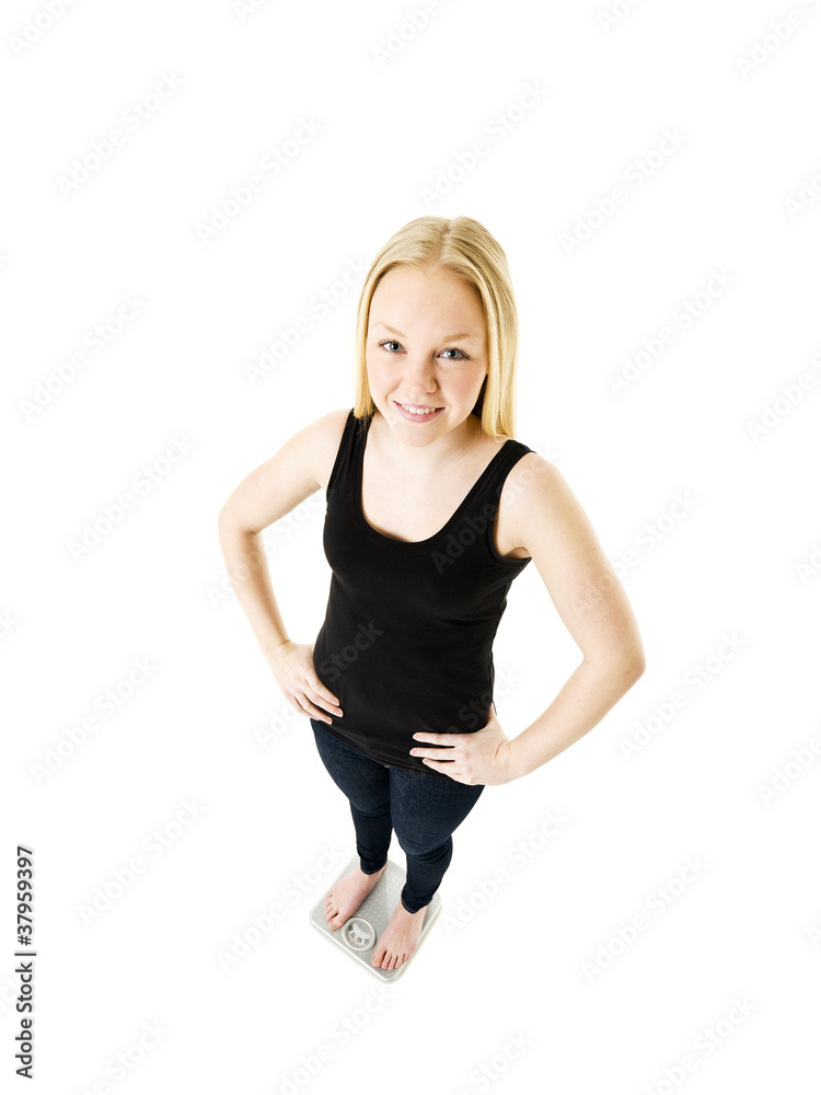 Girl on weight scale