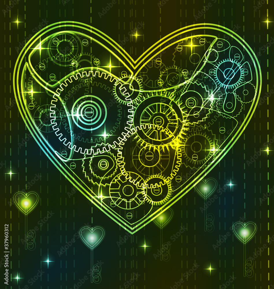 Mechanical green Valentine heart