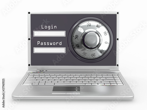 Laptop with steel security lock. Password