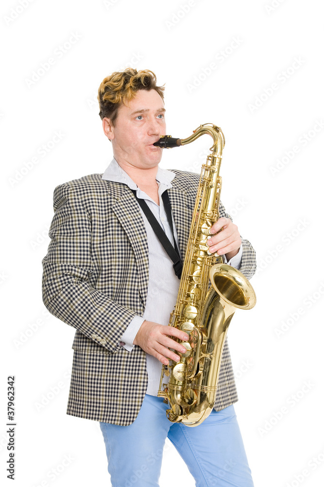 Obraz premium Young man playing the sax.