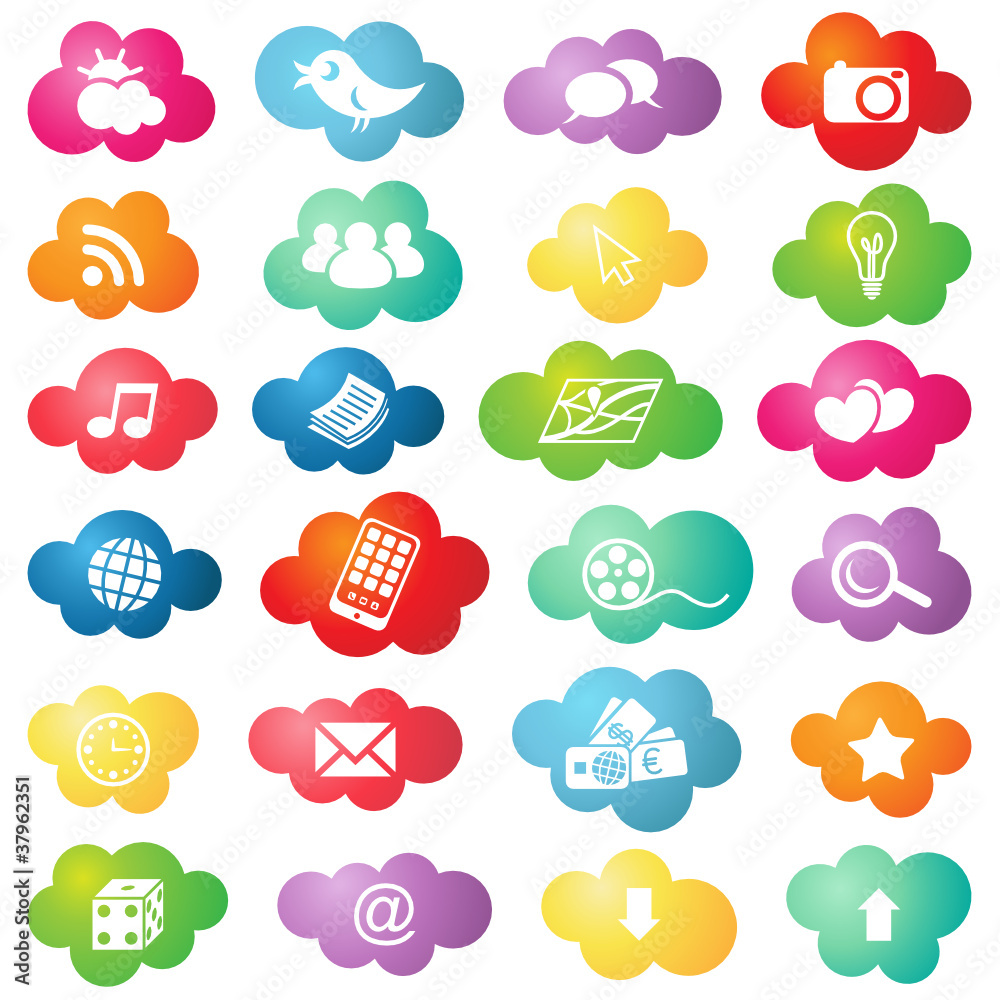 Cloud icons, bright background