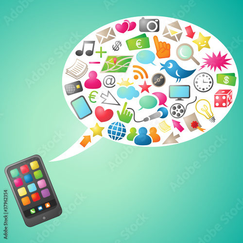 Smartphone, colorful icons, communication