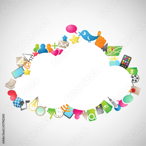 Cloud, colorful icons, bright background