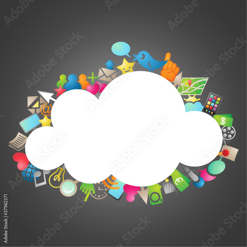 Cloud, colorful icons, dark background