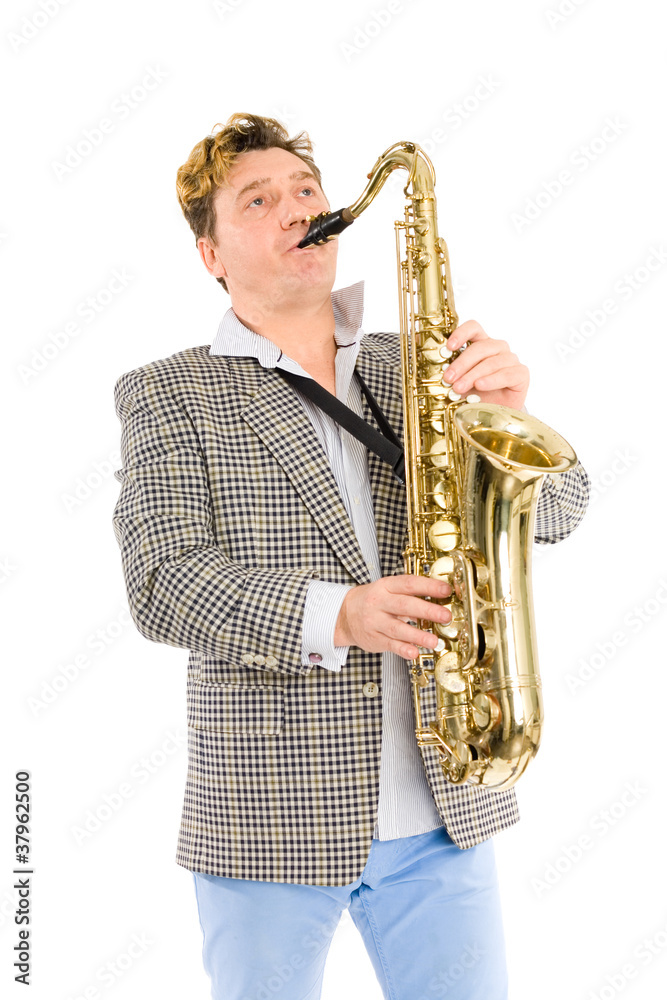 Naklejka premium Young man playing the sax