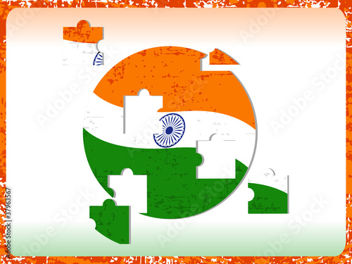 Vector illustration of and Indian Flag with puzzle on grunge bor