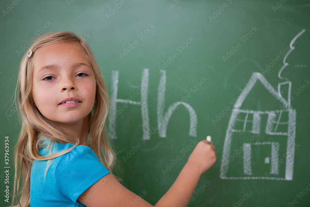 Schoolgirl learning the alphabet