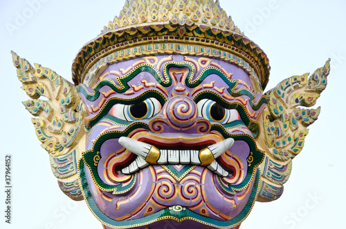 Giant face in Wat Phra Kaew in Bangkok,Thailand . © boonsom