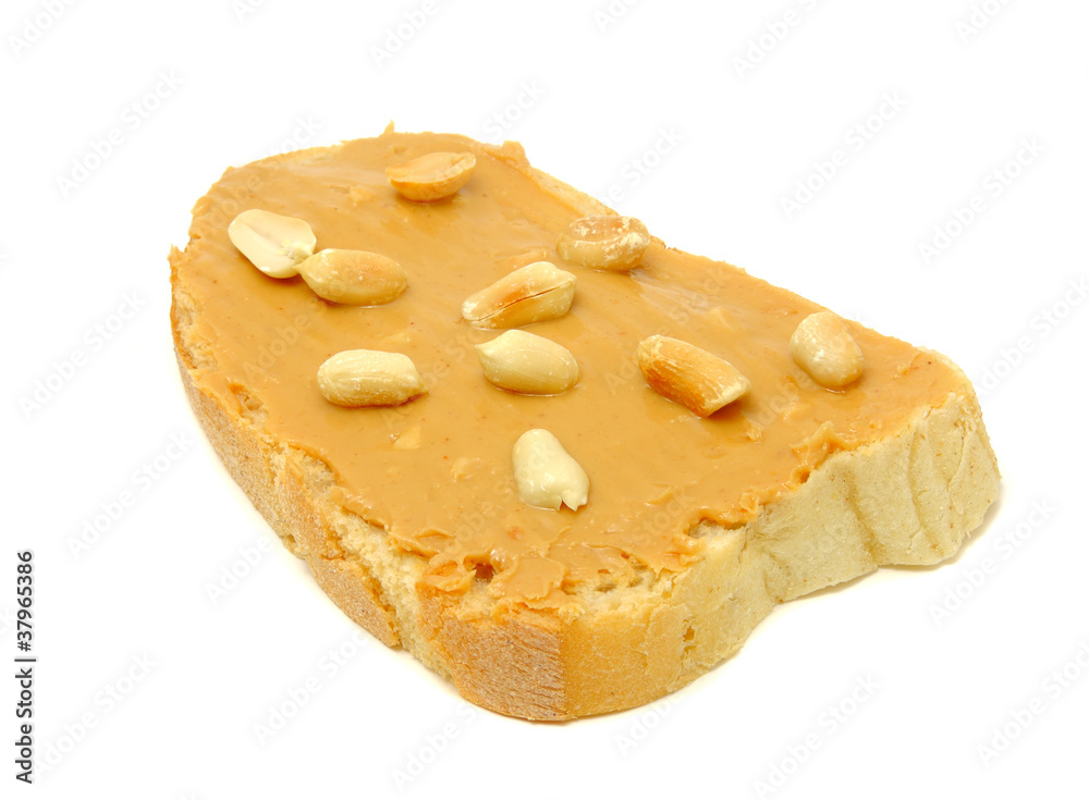 Peanut Butter Sandwich with Peanuts Isolated on White Background Peanut Butter Sandwich with Peanuts Isolated on White Background