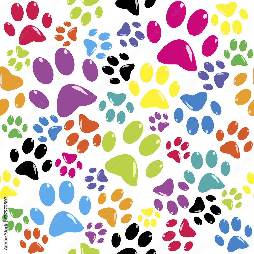 Fototapeta premium Seamless pattern with colored paws