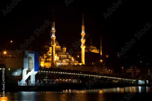 Galata Bridge and Eminonu New Mosque from Istanbul, Turkey