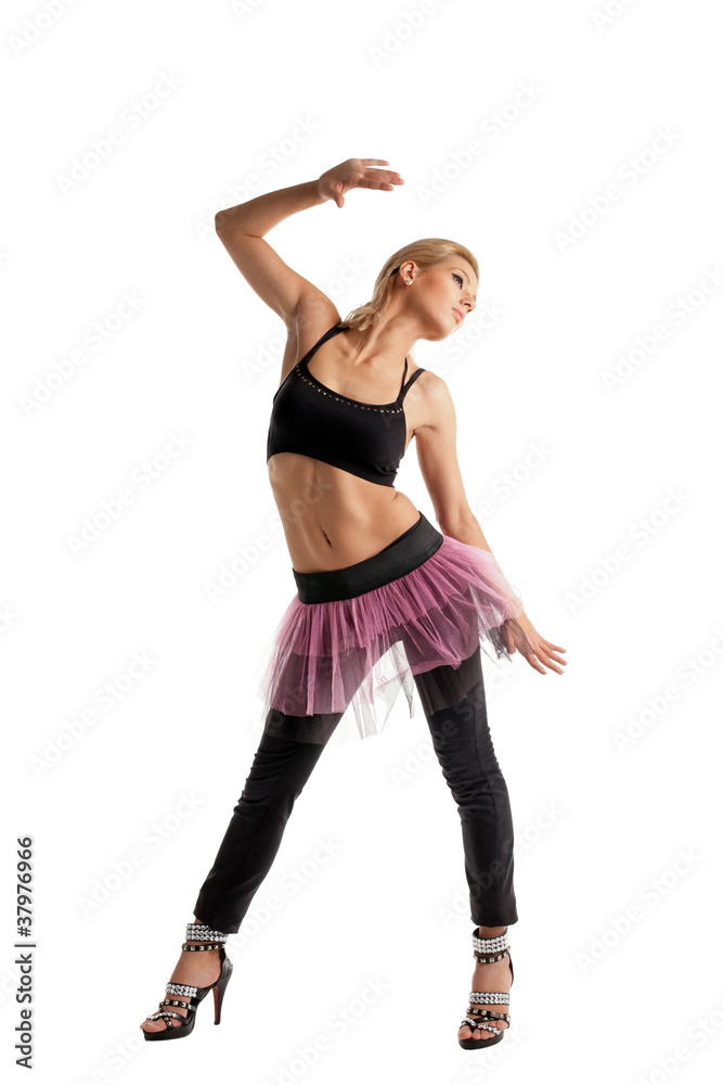 Athletic young woman posing in dance sport costume Athletic young woman posing in dance sport costume