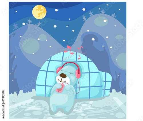 cute bear listening music