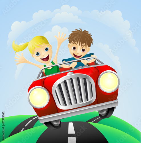 Young man and woman in car