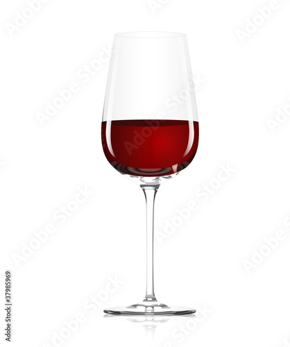 Clear glass with red wine on a white background