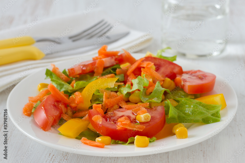vegetable salad with glass of water vegetable salad with glass of water