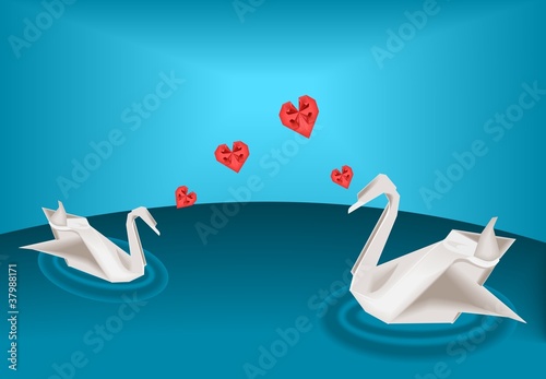 Origami swans in love