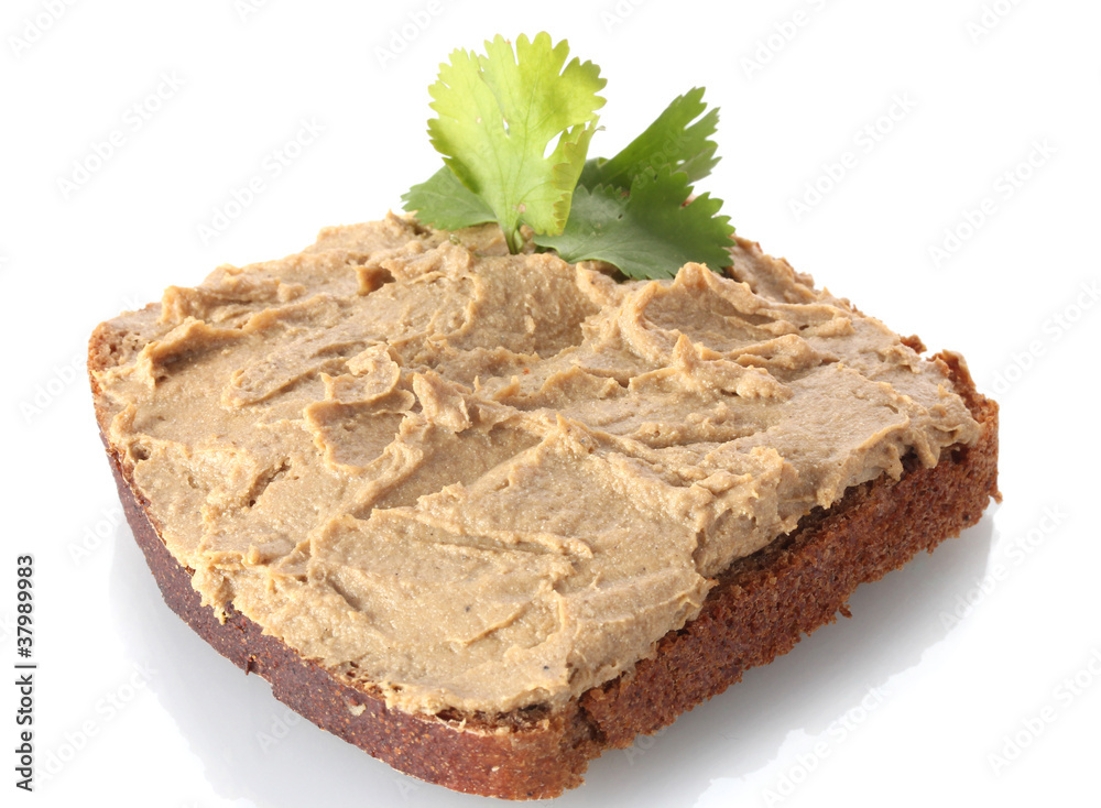 Fresh pate on bread isolated on white Fresh pate on bread isolated on white