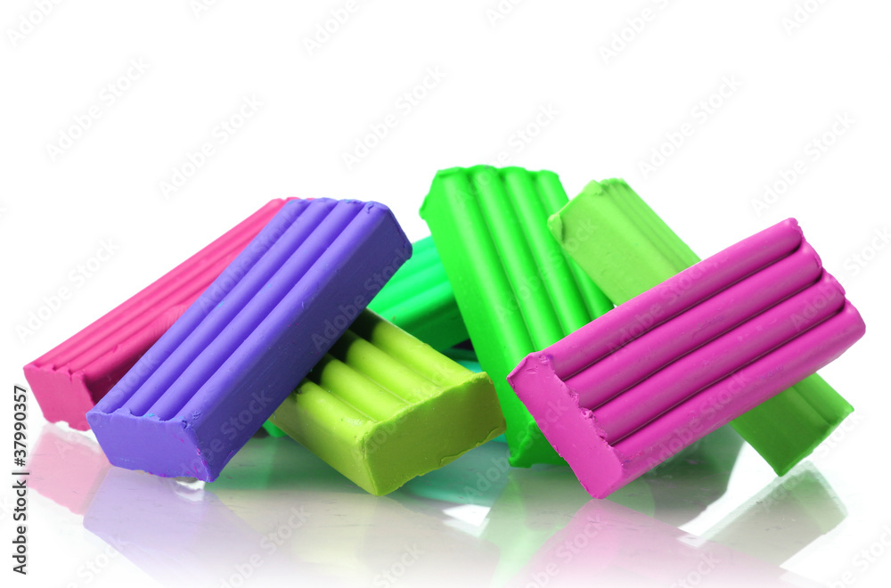 Children bright plasticine isolated on white Children bright plasticine isolated on white