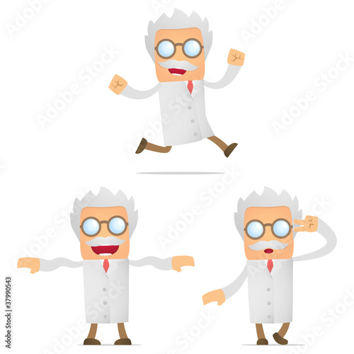 set of funny cartoon scientist