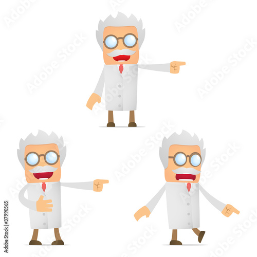 set of funny cartoon scientist