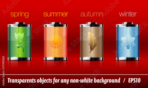 Glossy battery icons with season symbols