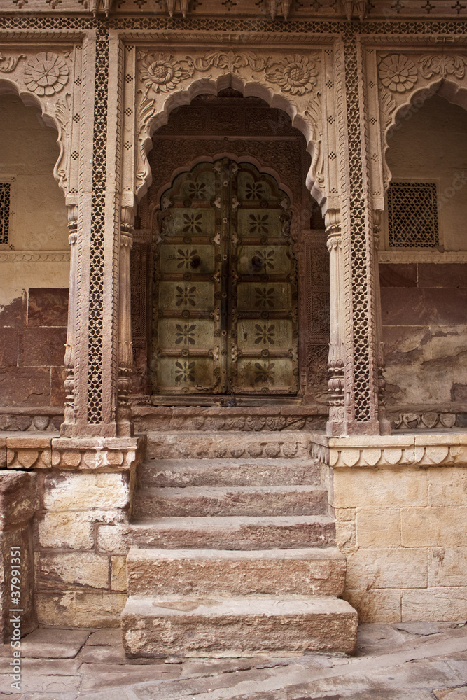 Old door in palace in Meherangarh Fort in Jodhpur