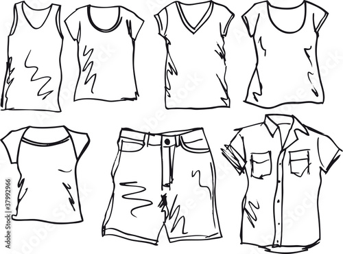Summer clothing sketch collection. Vector illustration