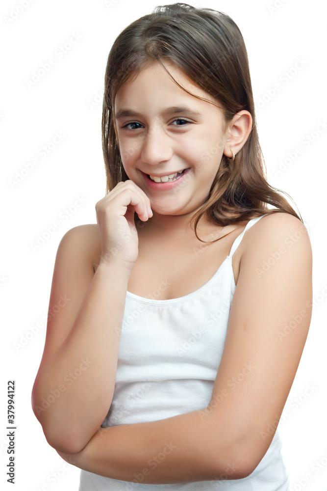 Happy hispanic girl smiling isolated on white Happy hispanic girl smiling isolated on white