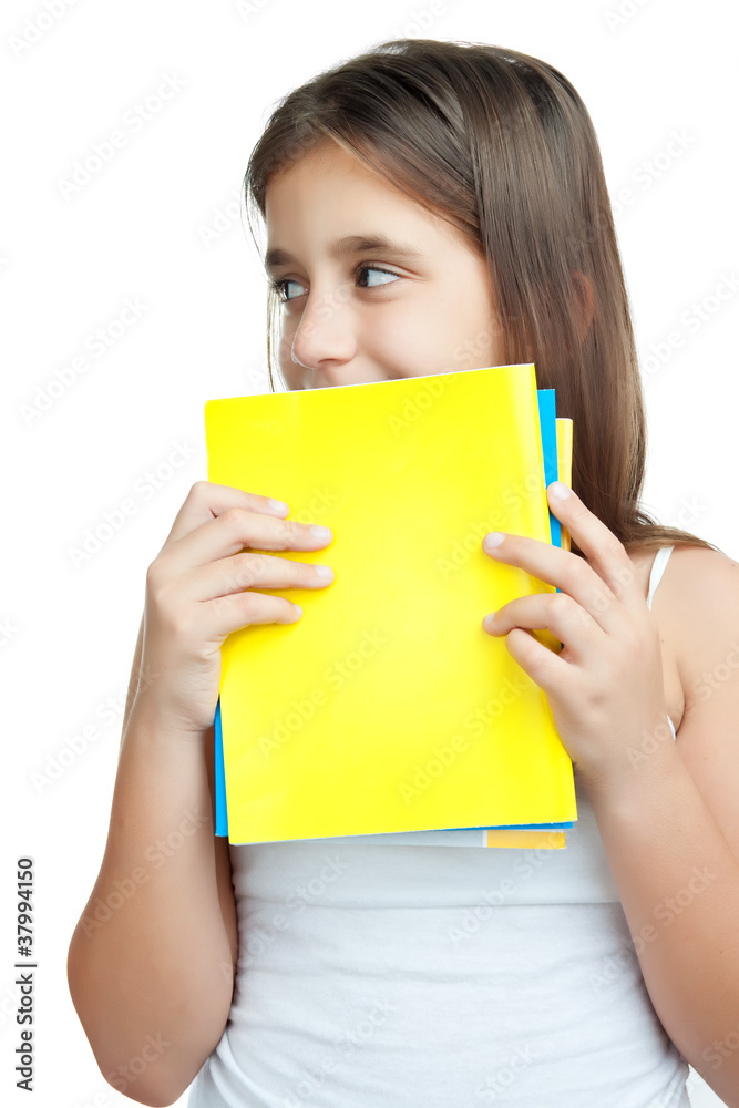 Hispanic girl holding textbooks isolated on white Hispanic girl holding textbooks isolated on white