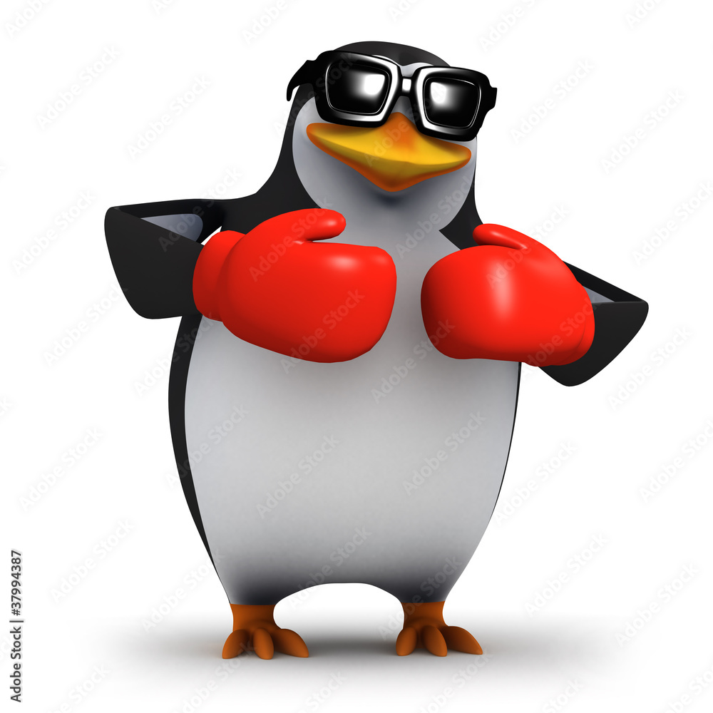 3d Boxing penguin in tthe red corner - obrazy, fototapety, plakaty 