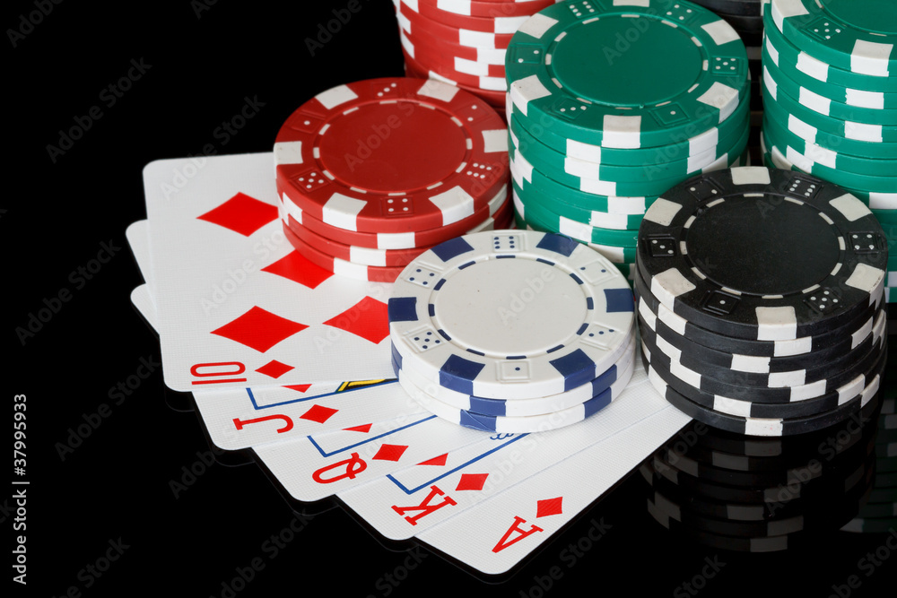 poker chips with royal flush