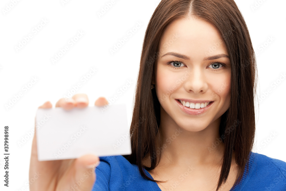 woman with business card woman with business card