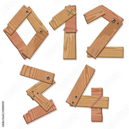 Fototapeta Naklejka Na Ścianę i Meble -  Rustic Wood Font Digits Numbers Letters 0 1 2 3 4