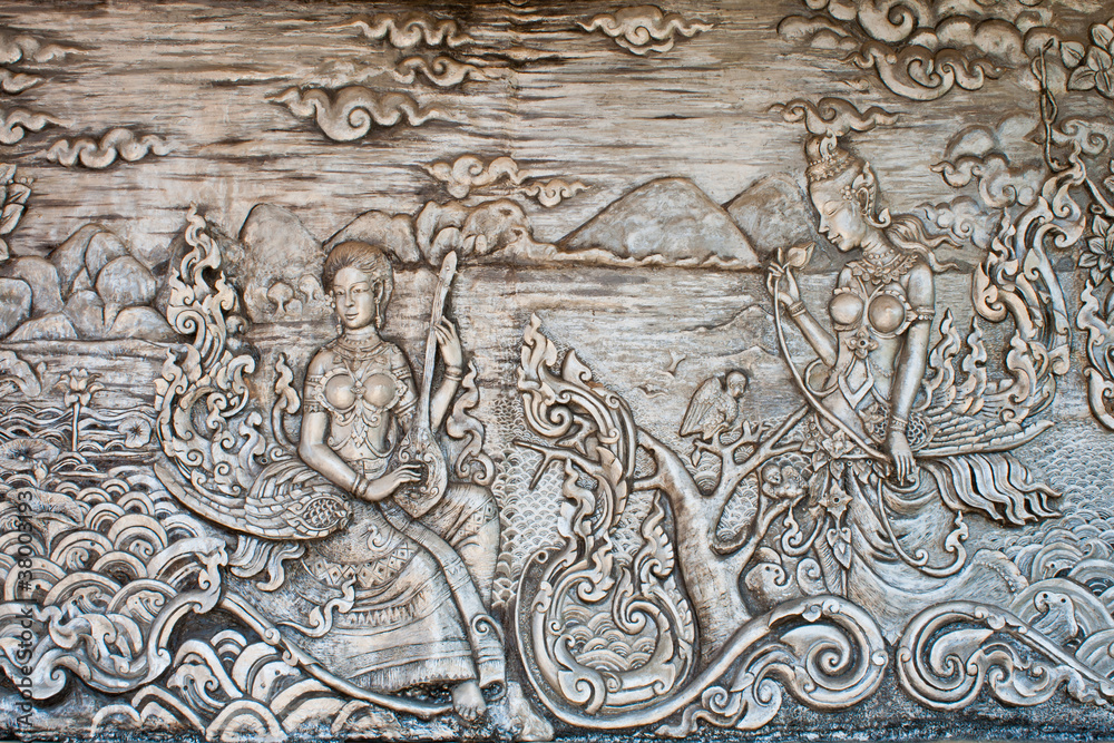 Thai statue art wall
