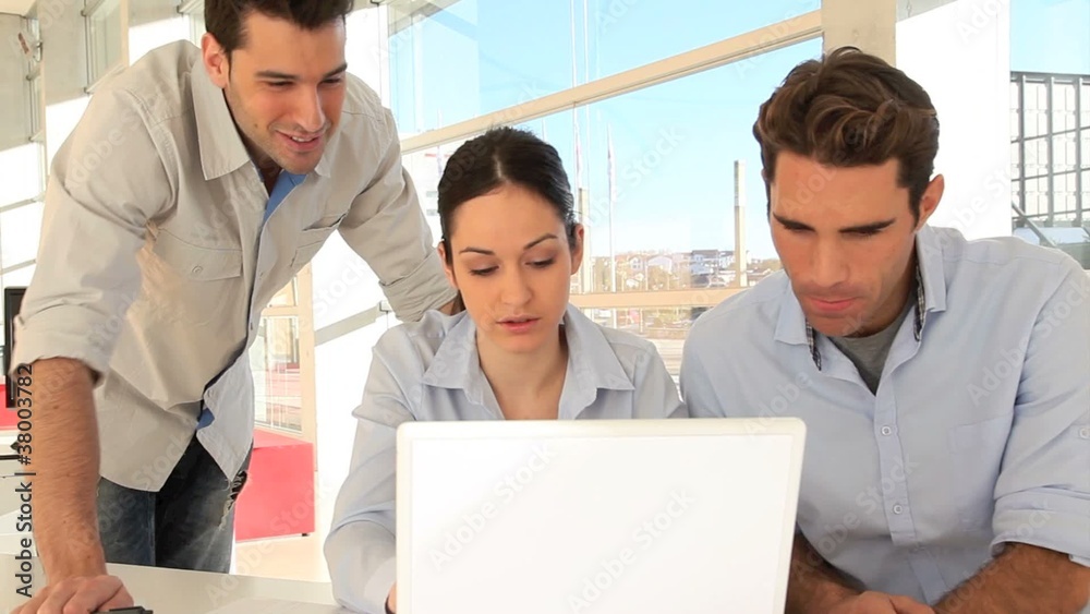 Workteam in office with laptop computer Workteam in office with laptop computer