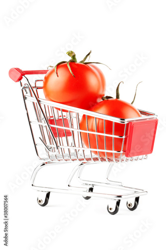 Perfect tomatos in shopping cart